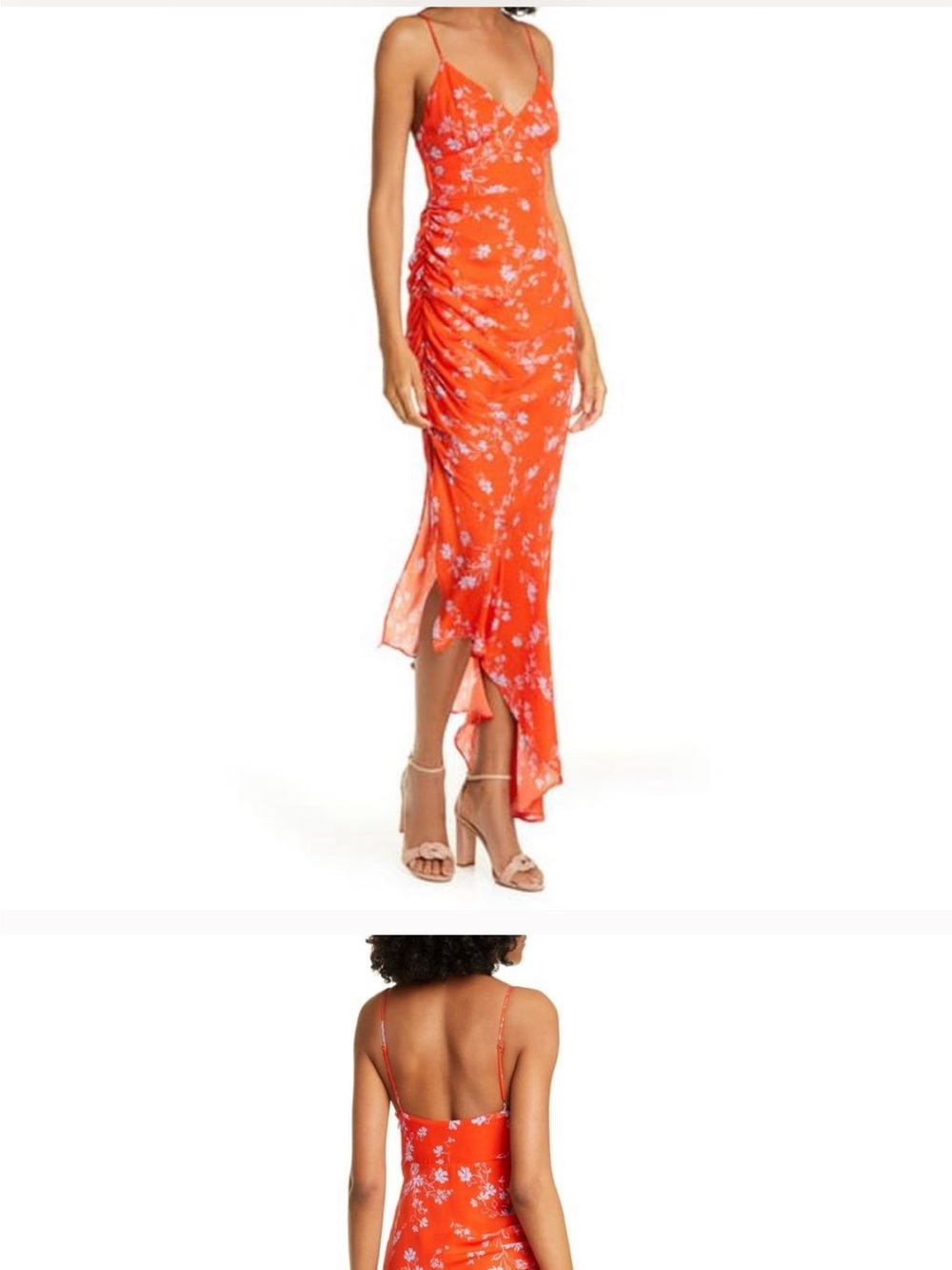 NICHOLAS Orange Floral Ruched Slip Dress